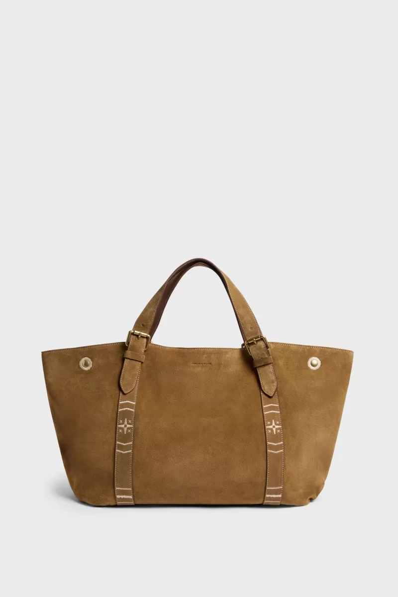 Shopping bag in suede leather with embroideries - SHOPPER | Gerard Darel Clearance