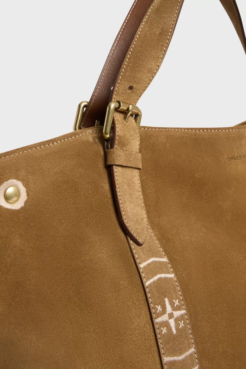 Shopping bag in suede leather with embroideries - SHOPPER | Gerard Darel Clearance
